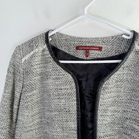 Comptoir Des Cotonniers Reine Black White Tweed Faux Leather Blazer Jacket 44 XL - Picture 6 of 13